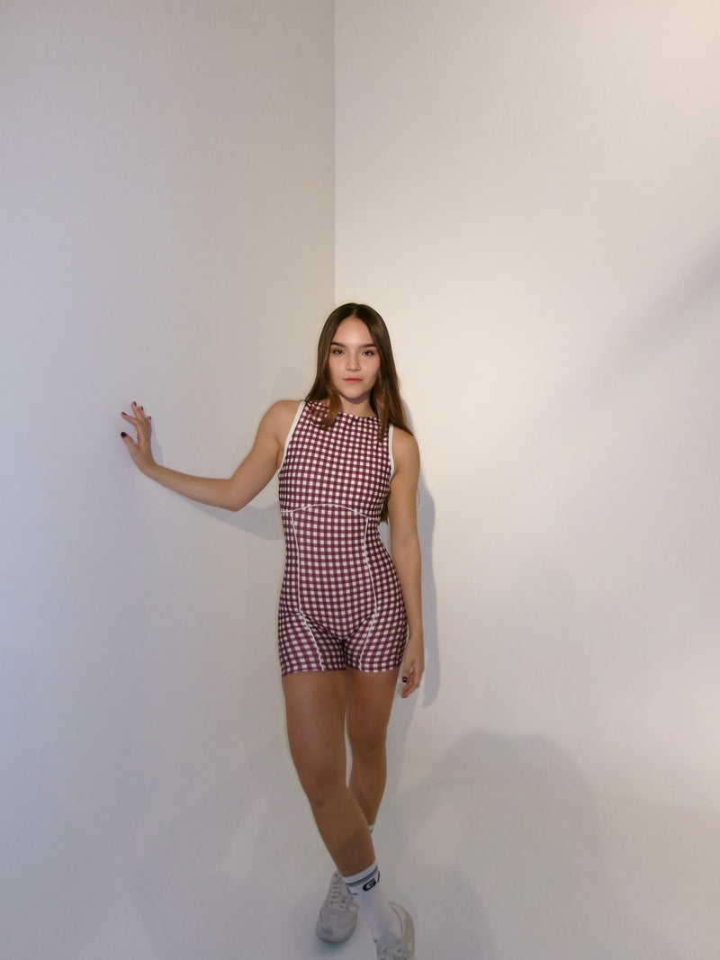 CHECKERED MERLOT BODYSUIT